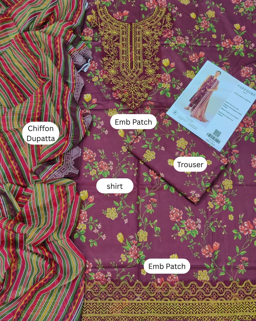Sapphire 3 Piece - Embroidered Lawn Suit