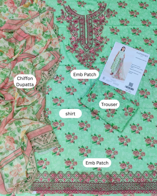 Sapphire 3 Piece - Embroidered Lawn Suit