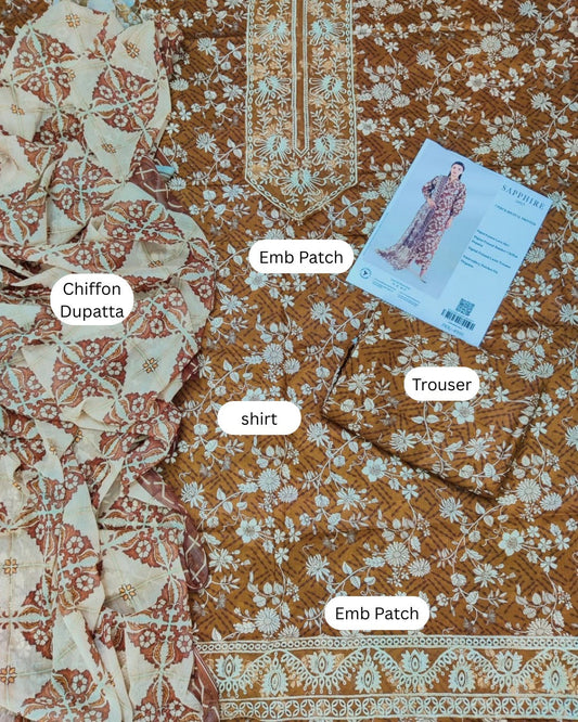 Sapphire 3 Piece - Embroidered Lawn Suit