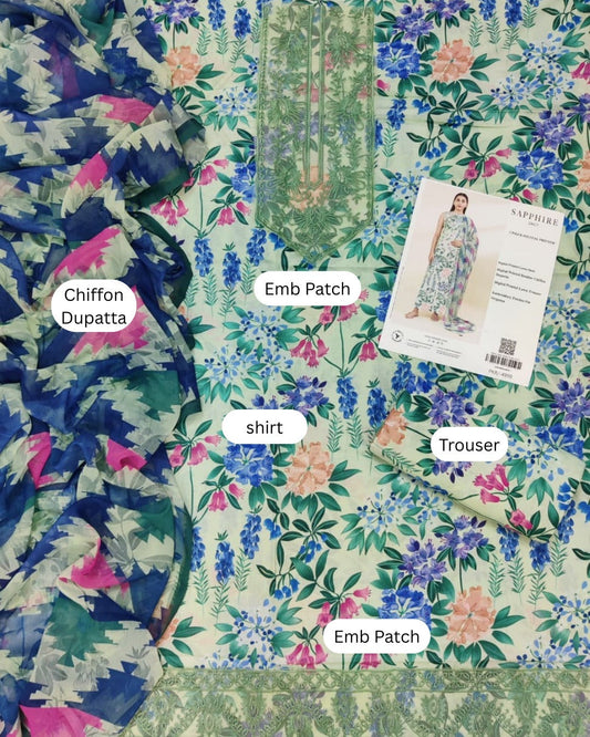 Sapphire 3 Piece - Embroidered Lawn Suit