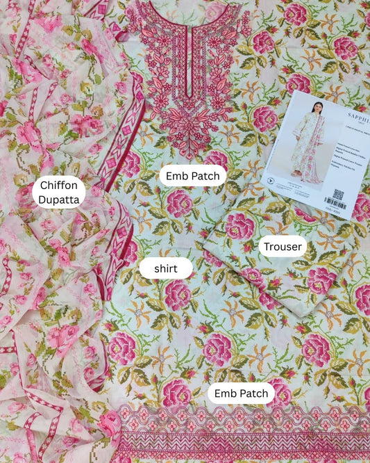 Sapphire 3 Piece - Embroidered Lawn Suit