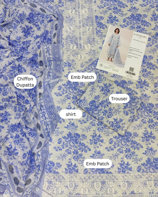 Sapphire 3 Piece - Embroidered Lawn Suit