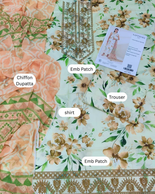 Sapphire 3 Piece - Embroidered Lawn Suit