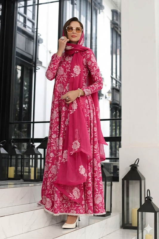 Bareeze 3PC | EMBEROIDERED LAWN | Pure Chiffon Dupatta | SHOCKING PINK