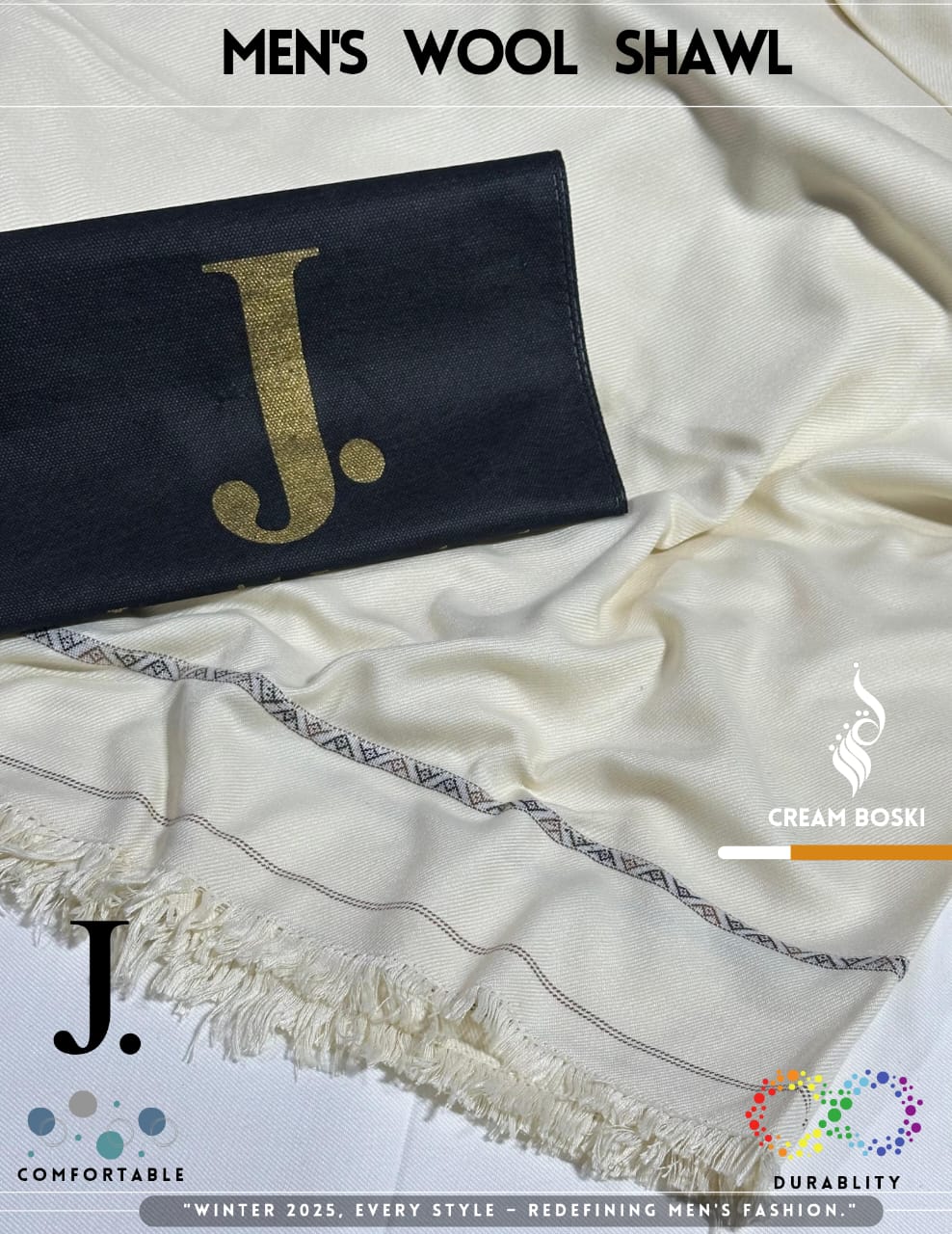 J. GENTS WOOL SHAWL CREAM BOSKI