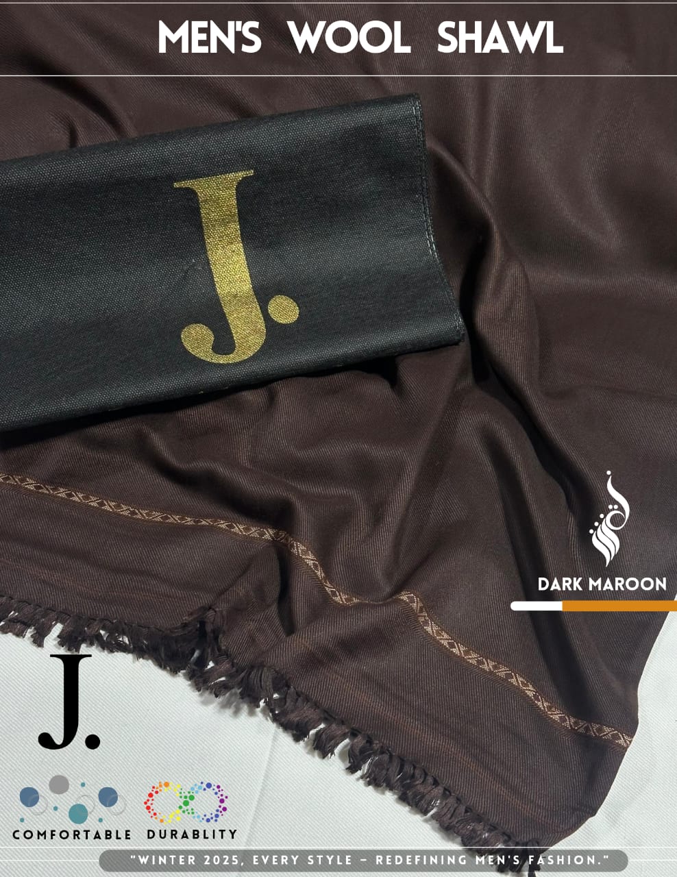 J. GENTS WOOL SHAWL DARK MAROON