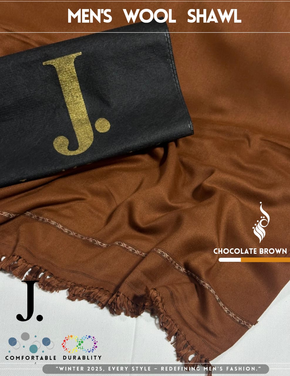 J. GENTS WOOL SHAWL CHOCLATE BROWN