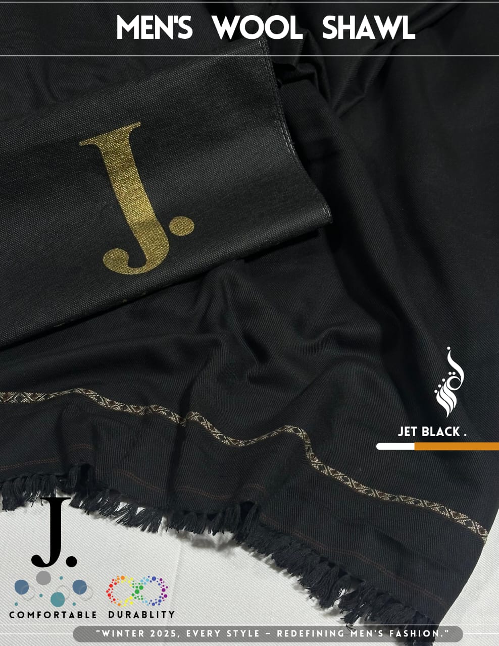 J. GENTS WOOL SHAWL JET BLACK